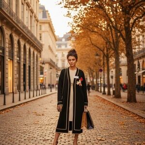 Elegant Black Cardigan with Floral Detail